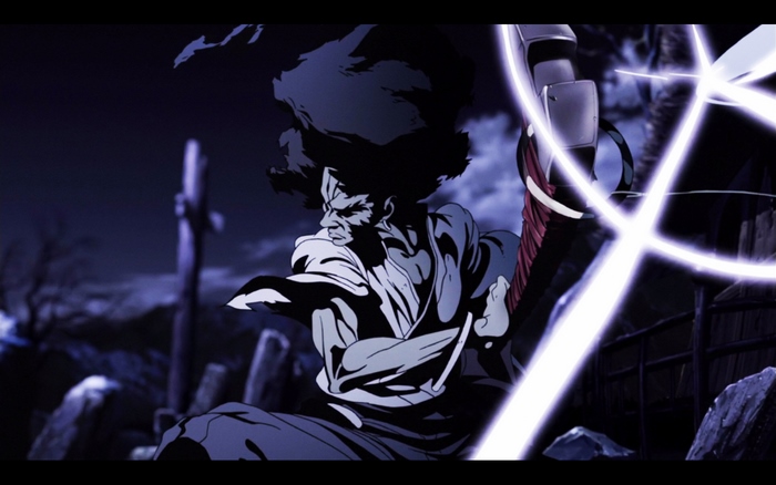 Afro Samurai with glowing sword