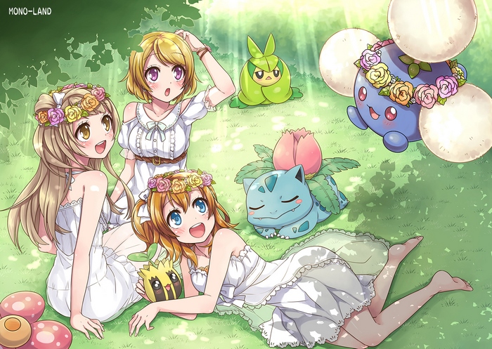 Kotori Minami and Pokémon in a Forest