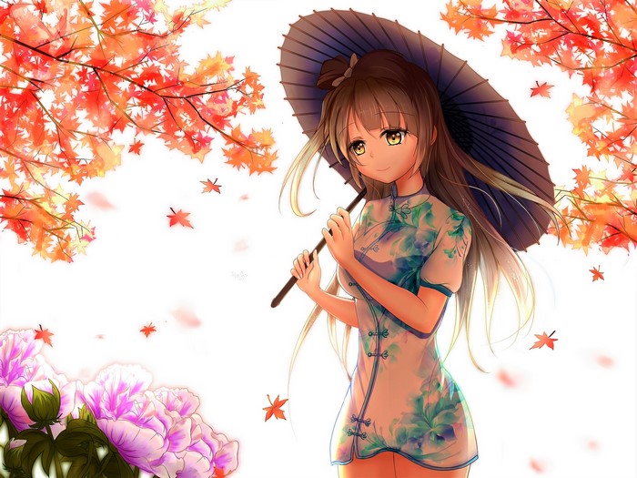 Kotori Minami with umbrella and flowers