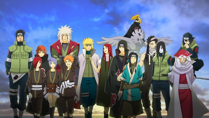 Naruto characters including Pain, Jiraiya, Minato, and Orochimaru