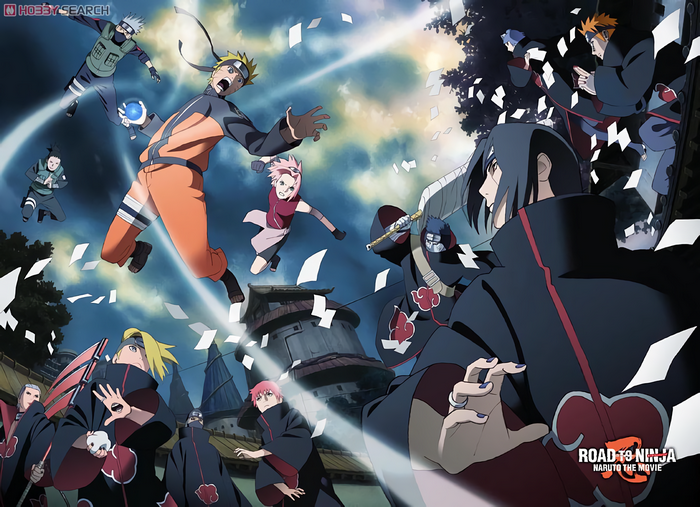 Naruto, Sakura, Kakashi, and Akatsuki from Naruto the Movie: Road to Ninja