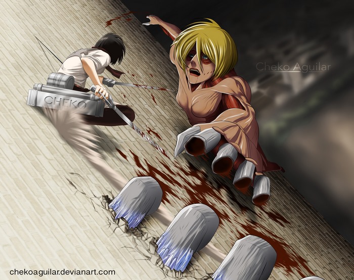 Annie Leonhart Reaching Amidst Battle Scene