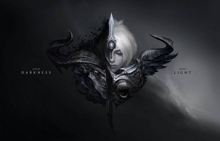 Riven from League of Legends split between light and darkness