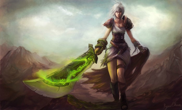 Riven from League of Legends with a glowing sword