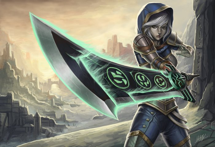 Riven from League of Legends with glowing sword