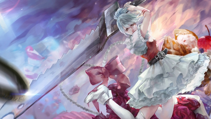 Riven from League of Legends with a giant sword
