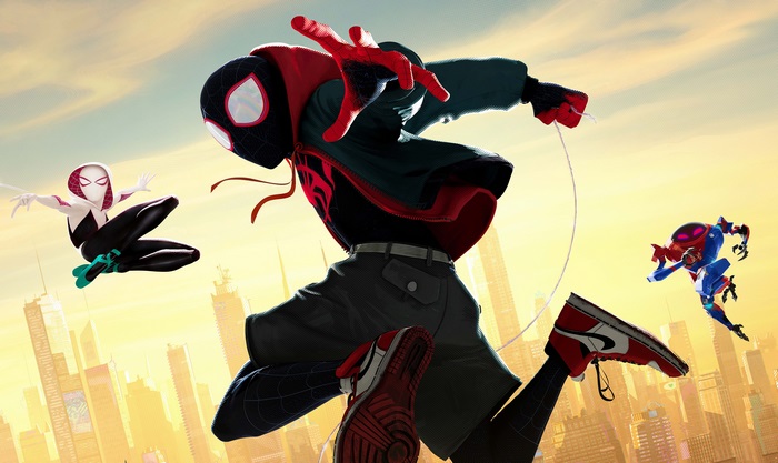 Miles Morales and Spider-People Swing Through Cityscape