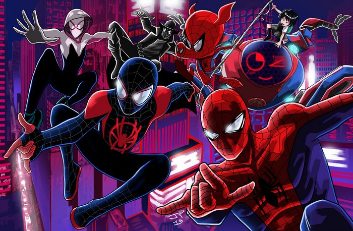 Miles Morales Swinging Through Cityscape
