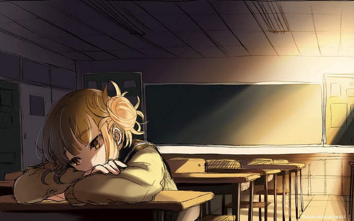 Himiko Toga Resting Alone in Classroom at Sunset