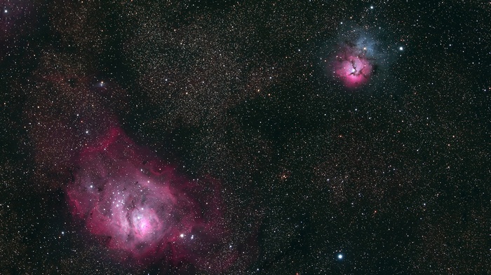 Lagoon Nebula and Trifid Nebula in Space