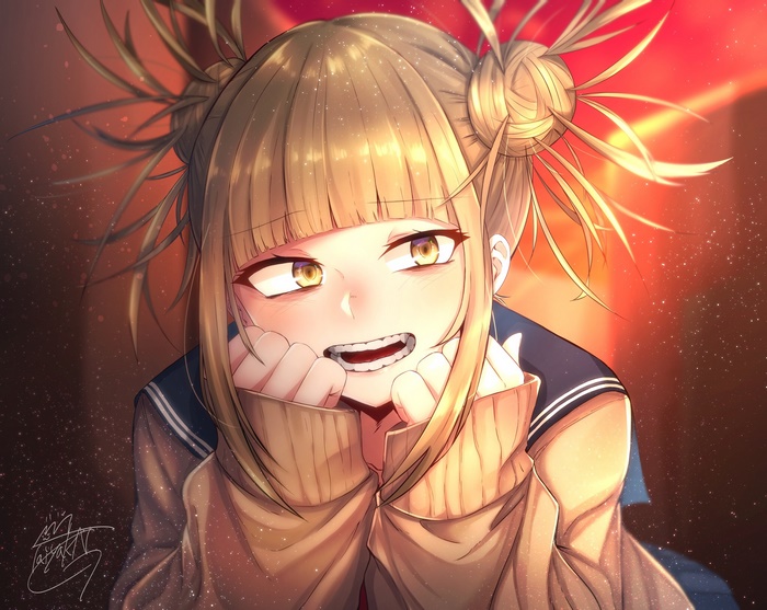 Bright Portrait of Smiling Himiko Toga in Warm Light