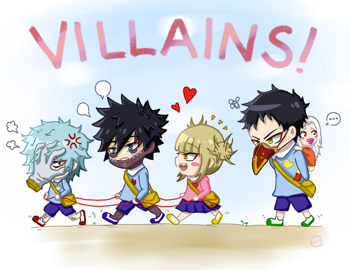 Chibi Villains from My Hero Academia walking