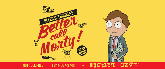 Morty Smith from Rick and Morty advertising legal services