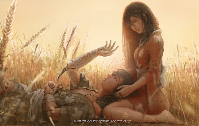 Hyakkimaru from Dororo in a wheat field