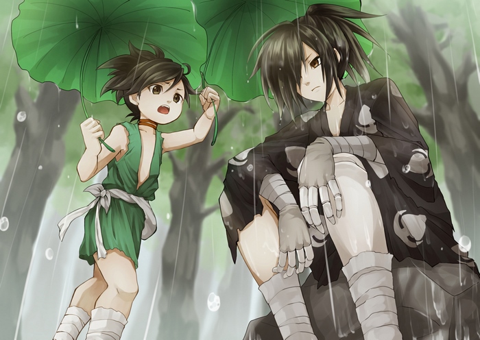 Hyakkimaru and Dororo from Dororo in the rain