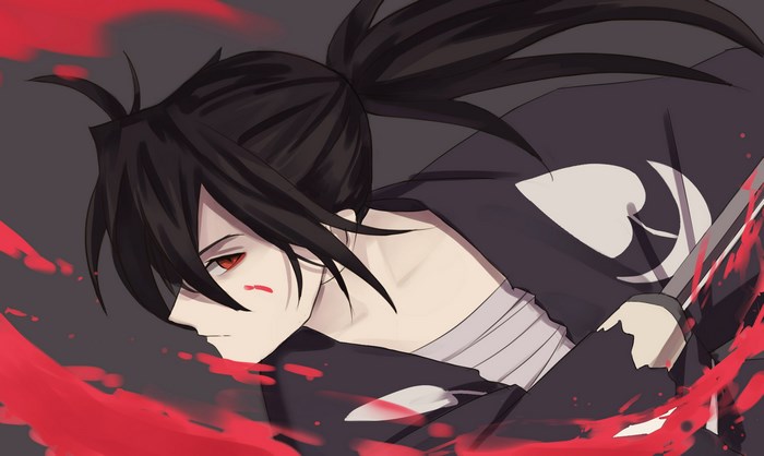 Hyakkimaru from Dororo with red eyes and sword