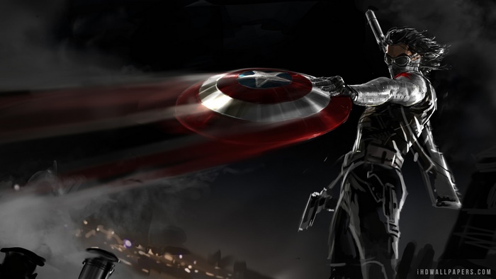 Winter Soldier throwing Captain America's shield