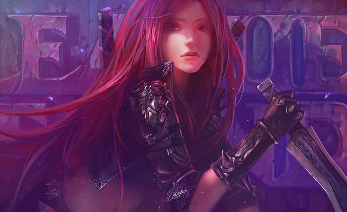Katarina from League of Legends with swords