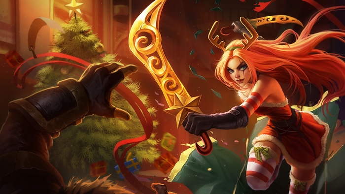 Katarina from League of Legends in Christmas attire