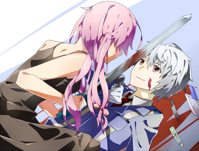 Yuno Gasai with a wounded man
