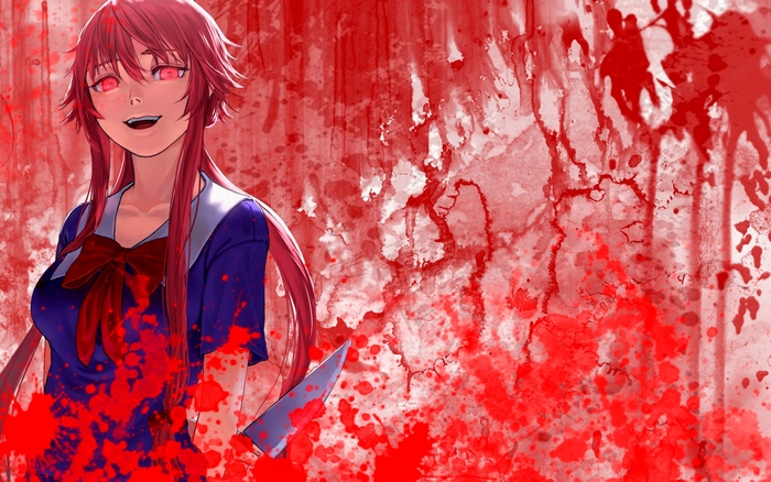 Yuno Gasai from Future Diary covered in blood
