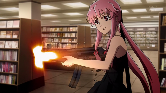 Yuno Gasai firing a gun