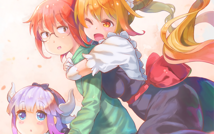 Kobayashi's Dragon Maid Kanna Tohru and Kobayashi