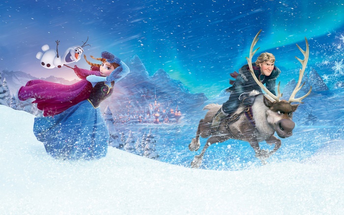 Anna and Olaf from Frozen with Kristoff and Sven