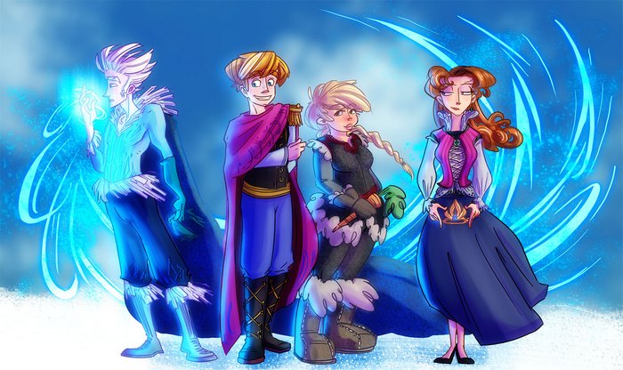 Characters from Frozen in winter attire