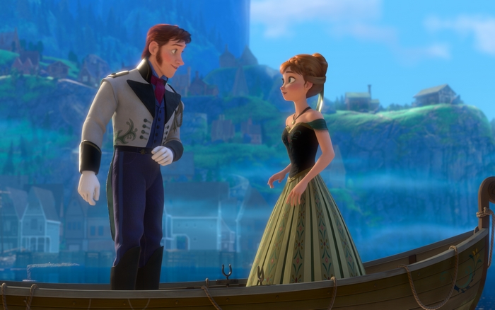 Prince Hans and Anna from Frozen in a boat