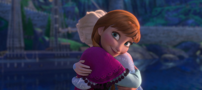 Anna and Elsa hugging from Frozen