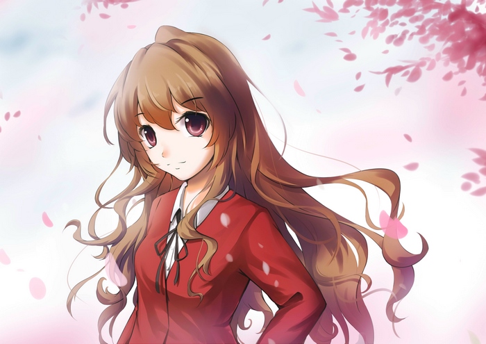 Taiga Aisaka from Toradora! with falling cherry blossoms