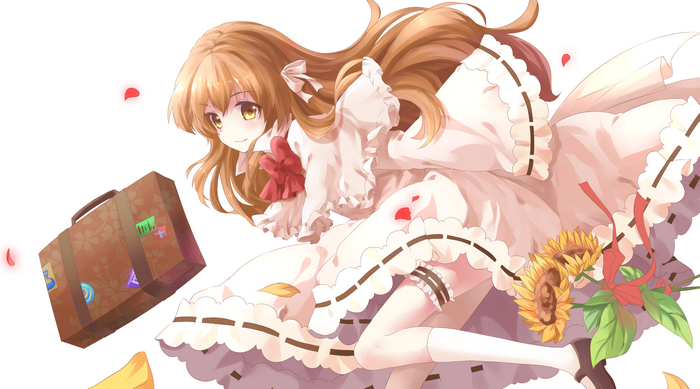 Taiga Aisaka with a suitcase and sunflowers