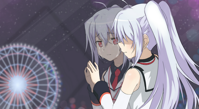 Isla from Plastic Memories crying in front of a Ferris wheel