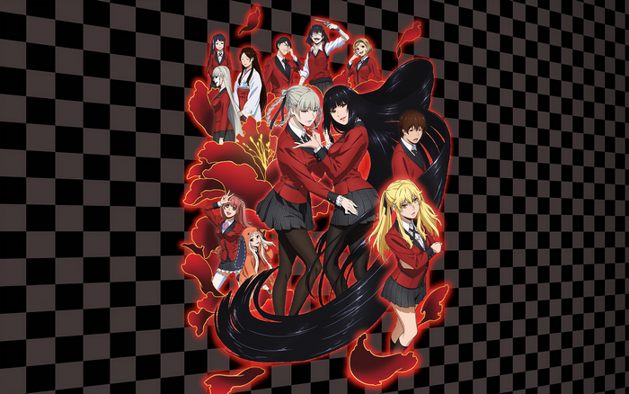 Kakegurui characters on checkered background