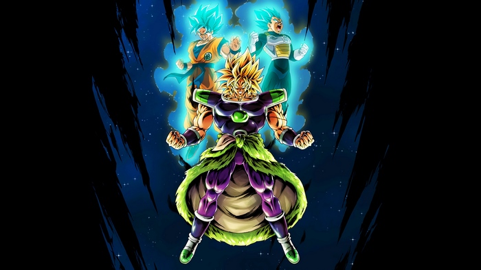 Broly, Goku, and Vegeta from Dragon Ball