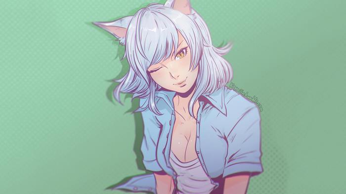 Tsubasa Hanekawa winking with cat ears