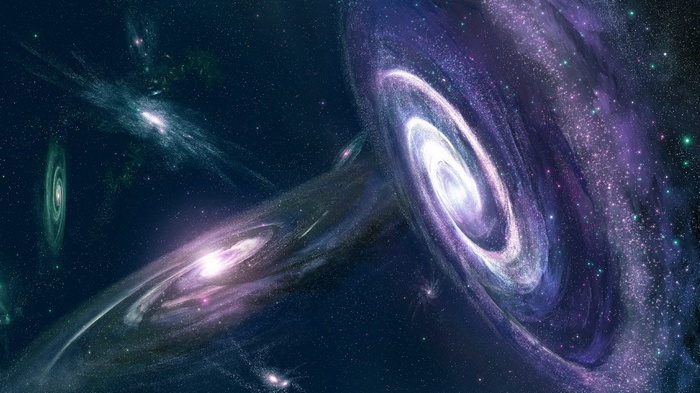 Spiral galaxies in deep space with stars