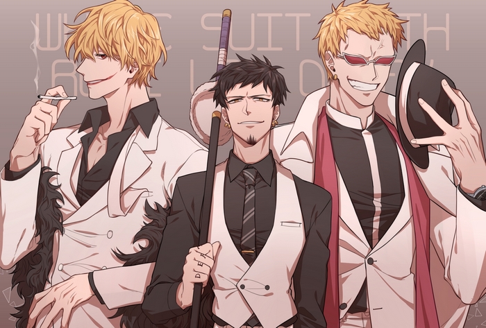Trafalgar Law and two other men in suits