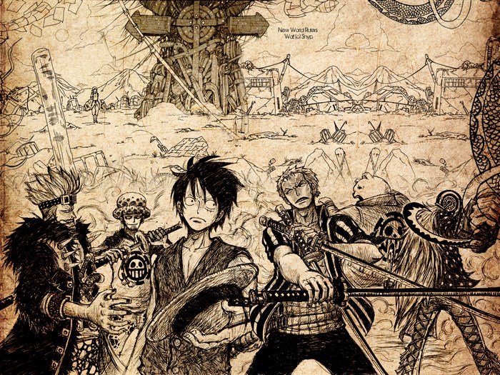 Straw Hat Pirates and Trafalgar Law in New World