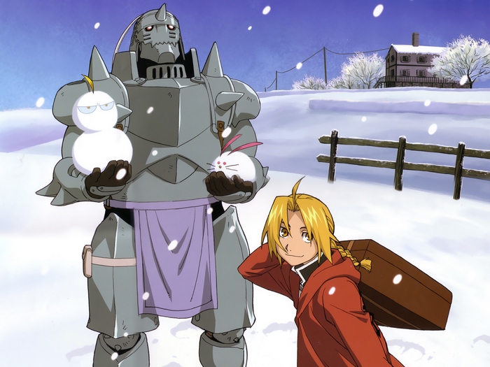 Alphonse Elric and Edward Elric in the snow