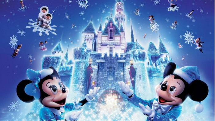 Mickey and Minnie Mouse at a Frozen Castle