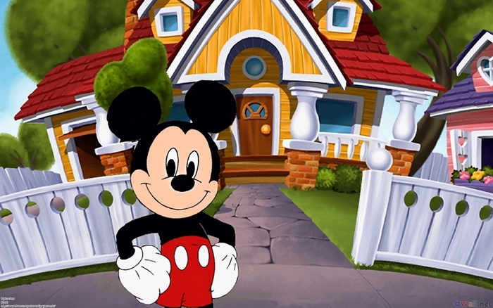 Mickey Mouse in front of his house