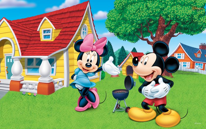 Mickey Mouse and Minnie Mouse at a Barbecue