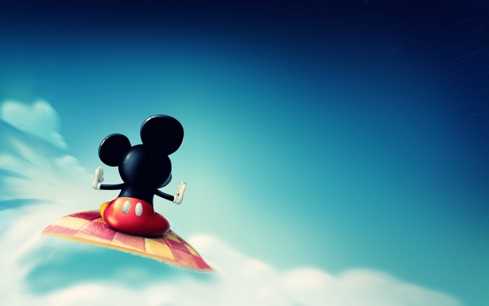 Mickey Mouse flying on a magic carpet