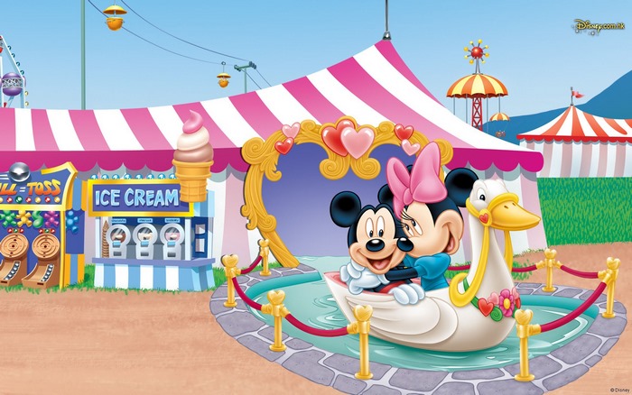 Mickey Mouse and Minnie Mouse at a Carnival