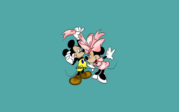 Mickey Mouse and Minnie Mouse with pink bow