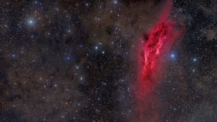 Red Nebula and Stars in Space