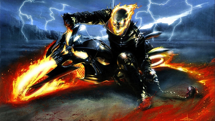 Ghost Rider on a flaming motorcycle
