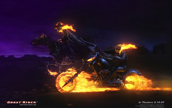 Ghost Rider on a motorcycle and horse